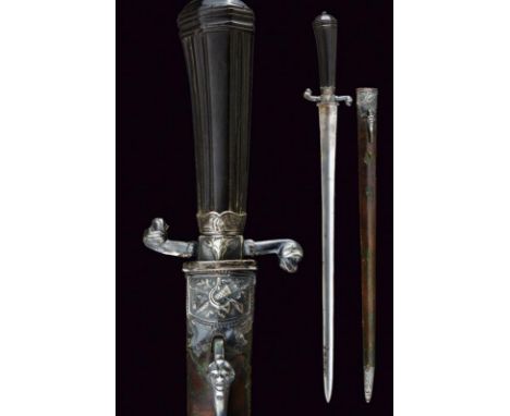 dating: Second half of the 18th Century provenance: Paris, Strong, double-edged blade of hexagonal section. Silver hilt with 