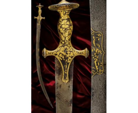 dating: first quarter of the 17th Century provenance: India Moghul, Flat, curved, single-edged blade in fantastic laddered Ki