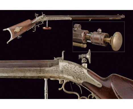 dating: Mid 19th Century provenance: USA, Heavy, octagonal, rifled barre, signed  'R. FLOCKE' at the back, remains of antique