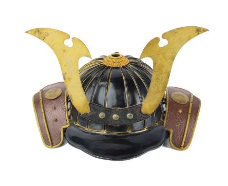 dating: Period (1603-1867) provenance: Japan, Hachi made of a light metal plate, painted in black and decorated with raisers,
