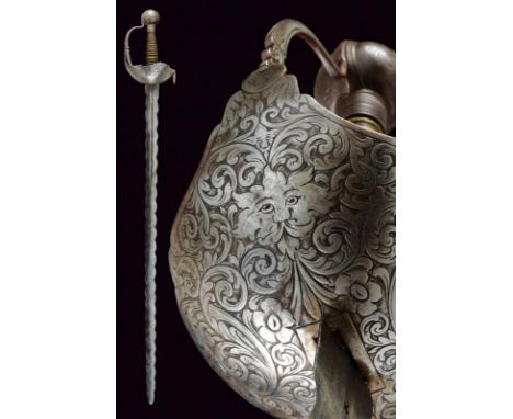 dating: first quarter of the 18th Century provenance: Spain, Straight, double-edged, undulated blade, with groove at the base