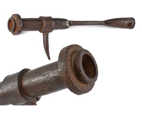 dating: 15th Century provenance: Europe, Solid, cylindrical, 36 mm cal barrel made of iron, with moulded nozzle and strengthe
