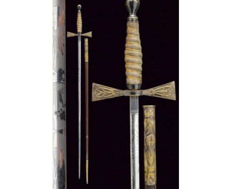 dating: Late 19th Century provenance: Europe, Double-edged blade of lenticular section with rectangular tang. Engraved with d