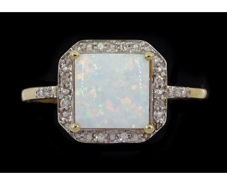 9ct gold opal and diamond cluster ring, hallmarkedCondition Report:Approx 1.75gm, size O-P, good condition