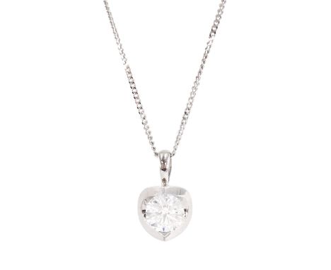 18ct white gold single stone round brilliant cut diamond pendant, on 9ct gold chain necklace, both hallmarked, diamond approx