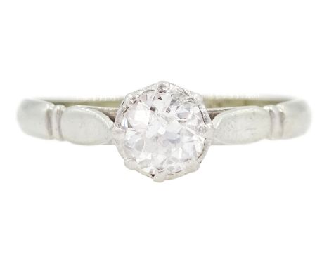 18ct white gold single stone old cut diamond ring, stamped, diamond approx 0.45 caratCondition Report:Approx 2.3gm, size N, d