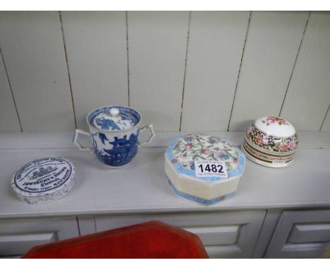 A mixed lot of ceramics including blue &amp; white chocolate cup, trinket pot, pot lid etc.,