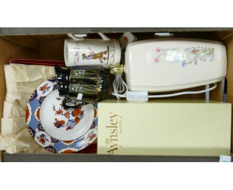 A mixed collection of items to include: Large Boxed Aynsley Floral Decorated Lampbase, Boxed Spode Imari decorated plate, jug