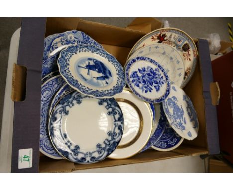 A collection of Spode, Delft, &amp; Similar Blue &amp; White Dresser plates: 