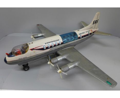 A Tomy Scandinavian Airlines System Royal Viking model aircraft, battery operated, made in Japan, length 44cm 