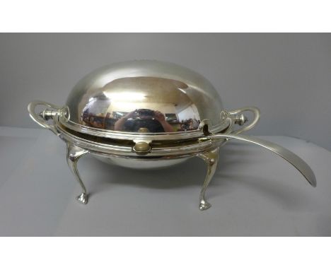 A James Dixon &amp; Son, Sheffield silver plated revolving top breakfast dish and ladle 