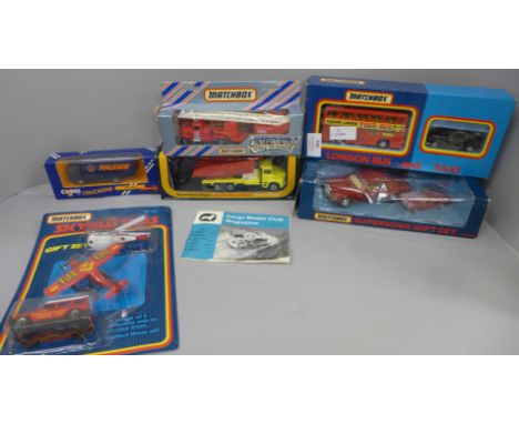 Six Corgi and Matchbox model vehicles, boxed 