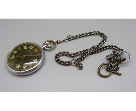 A Jaeger-LeCoultre military pocket watch, the case back marked GSTP 230119 XX, with chain 