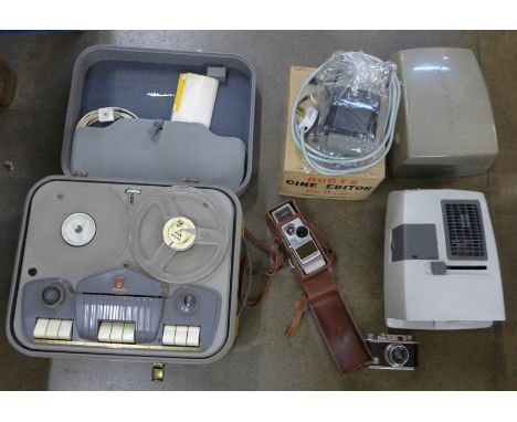 A cine camera, a cine editor, boxed, a projector and a reel to reel with one other camera **PLEASE NOTE THIS LOT IS NOT ELIGI