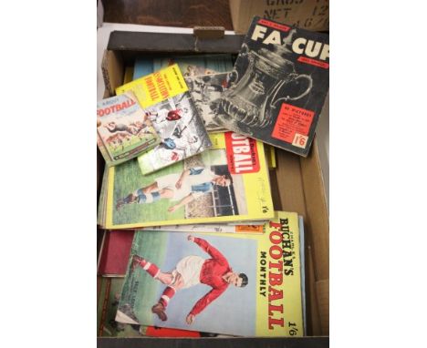 Mixed box of vintage football ephemera including 1953 FA Cup Annual, early Charles Buchan's etc