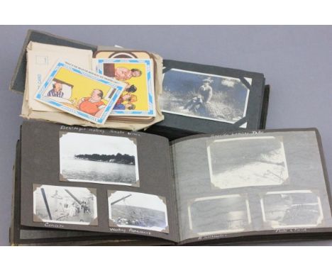 Photo album and postcard album with quantity of Navy related photos mainly circa WWII plus a small group of loose vintage pos