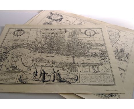 A collection of various prints and maps, including a folio by Kykpbihnkcbi, an 18th century copper plate etching of Henry Duk