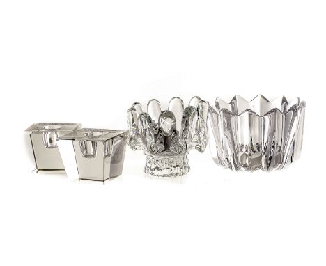 A group of Scandinavian lead crystal, mainly Orrefors, including frosted flower head candle holders (12)