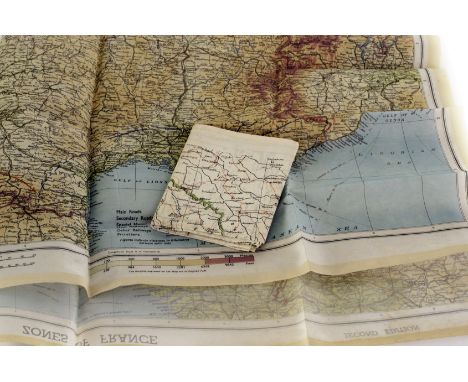 A WWII military silk map of the near east & black sea, together with a 1944 silk map of France and 4 war time HTL ( hold to l