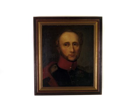 Of Military Interest: A 19th century oil on canvas laid down on board, depicting a Military portrait, with label verso 'Peter