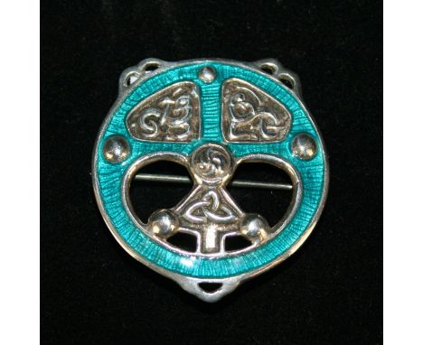 An Arts & Crafts Scottish Provincial silver broochHaving turquoise enamel and Celtic knot decoration, marked IONA A.R. ICA an