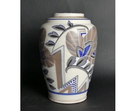 An Art Deco Carter Stabbler Adams Poole pottery vaseOf shouldered form, hand painted with geometric floral decoration, impres