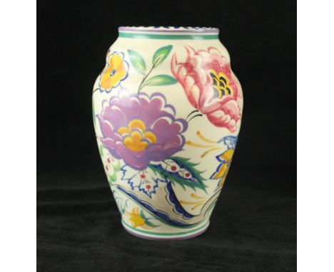 A Poole pottery Art Deco shouldered vaseHand painted with stylised floral decoration, impressed factory marks and painters in