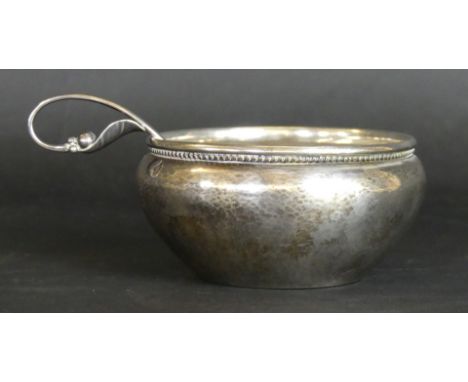 A Georg Jensen Sterling silver sugar sifter and bowlThe circular bowl having planished decoration, impressed marks to body, d