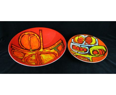 A Poole pottery Delphis circular bowlDesigned by Carol Cutler, diameter 34cm, together with a similar circular charger also d