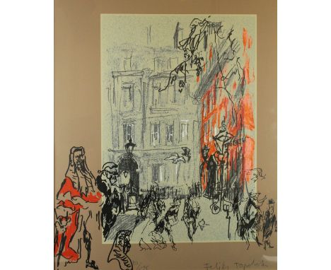 Feliks Topolski (1907-1989) 'Kings Bench'Limited edition coloured lithograph print, signed and numbered 121/275, inset in gil