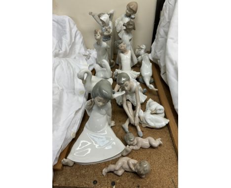 A Lladro figure of an angel together with a collection of Nao and Lladro figures