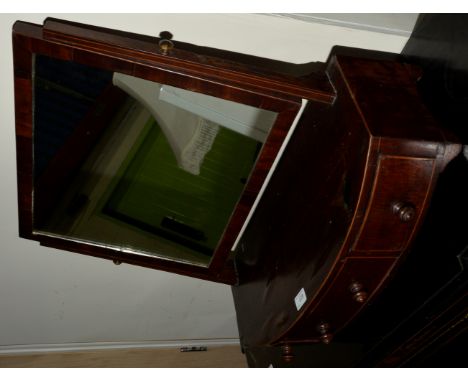 19th C bow front mahogany inlaid dressing table mirror with three drawers