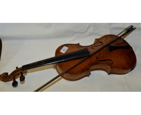 Violin with one piece back and bow (no visible paper label)