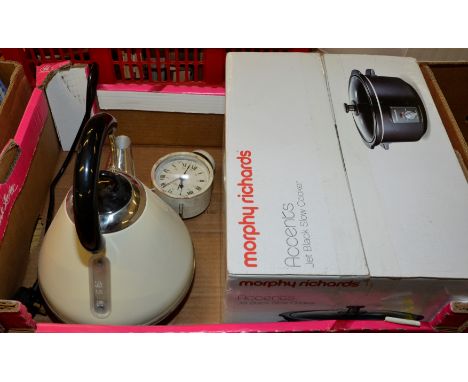Morphy Richards accents jet black slow cooker in original box, electric kettle and alarm clock 