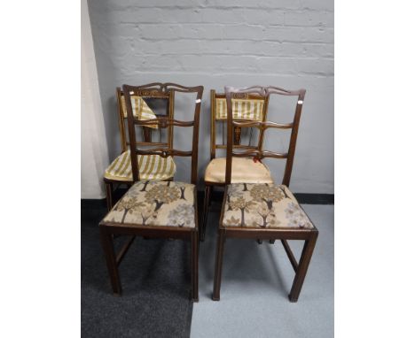 A pair of Victorian rosewood bedroom chairs and pair of ladder back chairs 