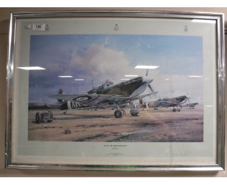 A framed Robert Taylor Eagle Squadron scramble print, signed 