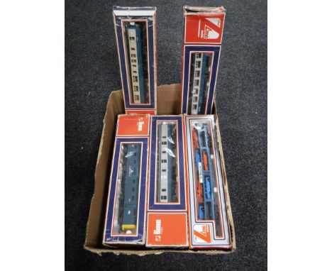 A box of eight boxed Lima diesel engine carriages, Motor Rail, goods wagons 