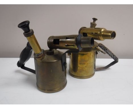 Two vintage brass blow lamps 