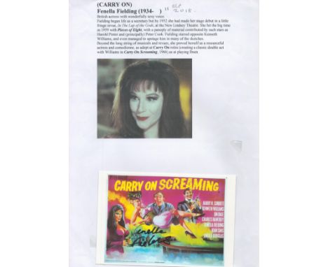 Fenella Fielding signed Carry on Screaming 6x4 promo post card. Fenella Fielding, OBE (born Fenella Marion Feldman; 17 Novemb