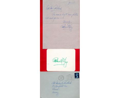 Actor Richard Paul Kiley signed card, hand written letter and original 1969 mailing envelope. March 31, 1922 - March 5, 1999 