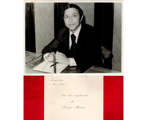 Mohammed Karim Lamrani signed 8 x 6 inch b/w photo at his desk, to Michael Pinchbeck. He was a Moroccan politician who was th