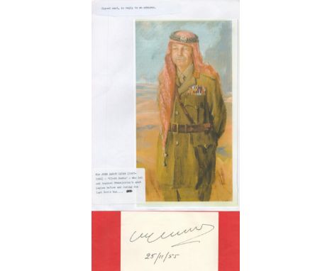 Sir John Bagot Glubb signed 5x4 album page dated 25/11/55. Lieutenant-General Sir John Bagot Glubb, KCB, CMG, DSO, OBE, MC, K