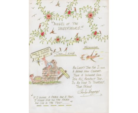 Charles Bronson signed art work on an A4 card with hand written poems. On the reverse is a note and another signature from Br