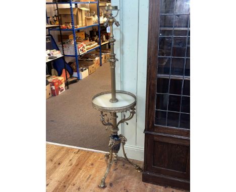 Onyx and brass telescope three branch standard lamp.