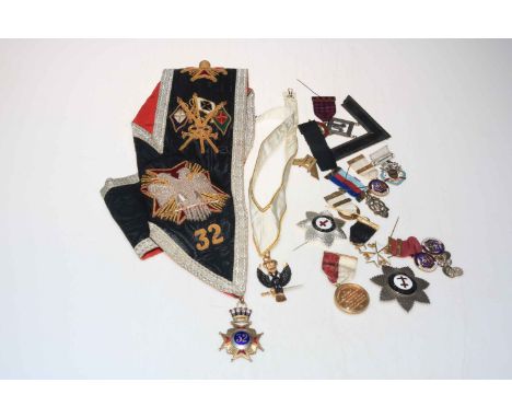 Masonic vintage silver and enamel inc Masonic Knights Templar by Kenning &amp; Son, 1966 Duke of Sussex , 32nd degree sash wi