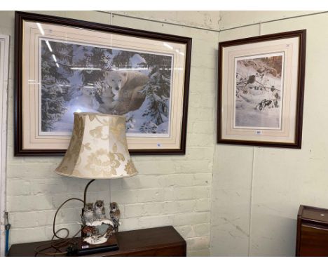 Steven Townsend two limited edition prints, both signed and numbered in the margin, and Guiseppe Armani owl table lamp (3).