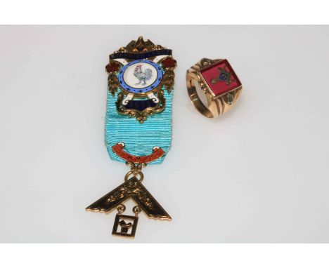 9 carat gold Standish Lodge Masonic Medal and 10 carat gold Masonic ring.