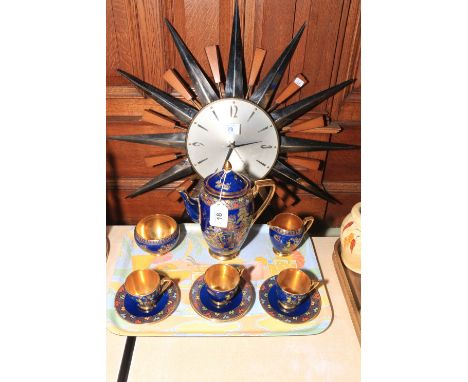 Carlton Ware Oriental design part coffee set and 1970 Sunburst clock.