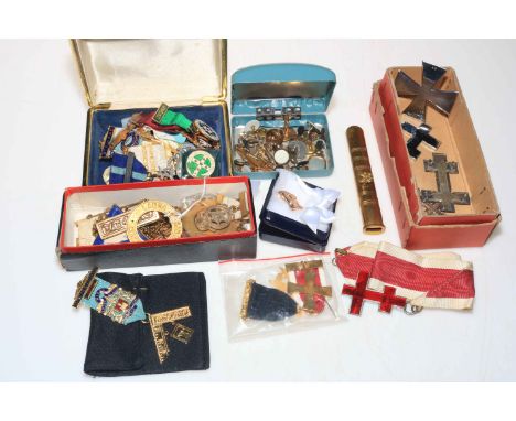 Collection of gilt and enamel jewels dating c1970s to 1990s, including various locations and lodges, cufflinks, etc.