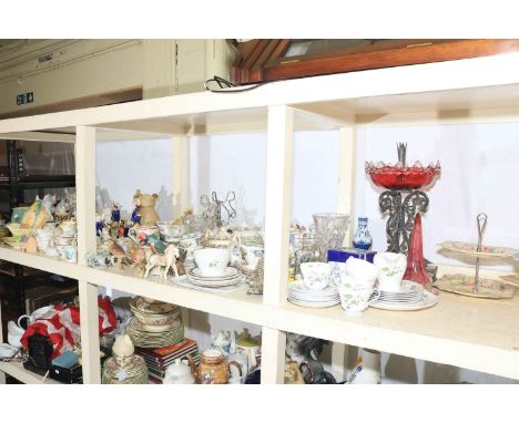 Ruby glass epergne, Victorian porcelain, figurines, glass, etc.